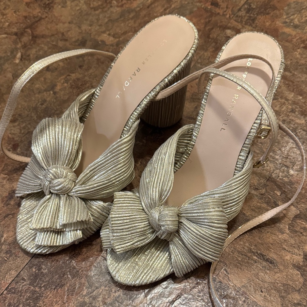 Loeffler Randall Camellia Gold Pleated Bow Heel